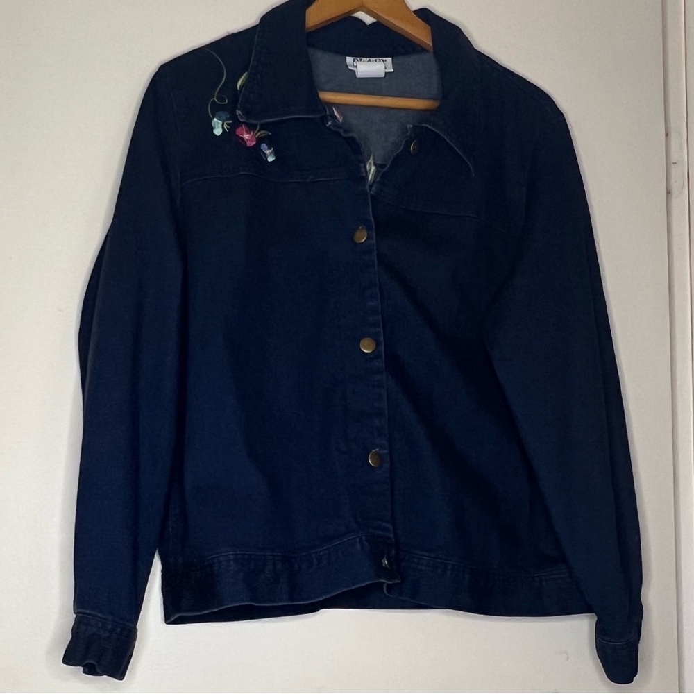 Blair Navy Denim Jacket with Floral embroidery